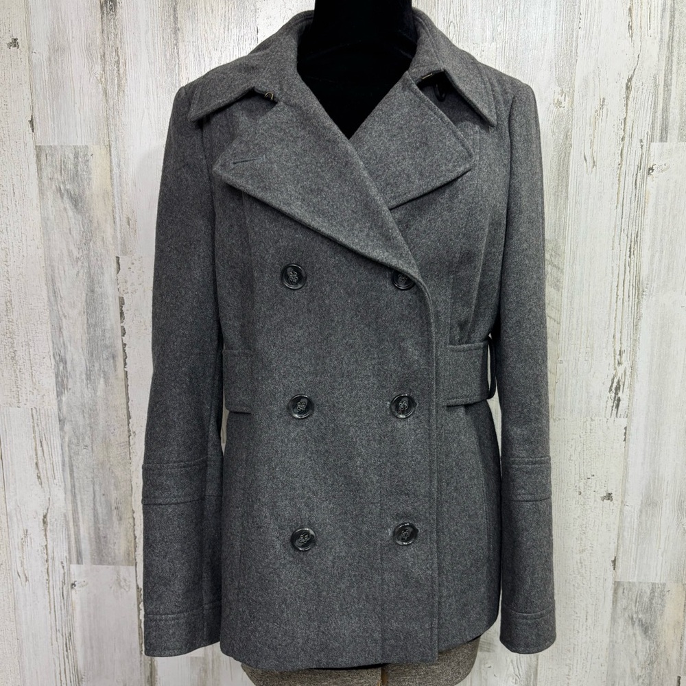 Moda International Gray Wool Blend Peacoat with Notched Lapels